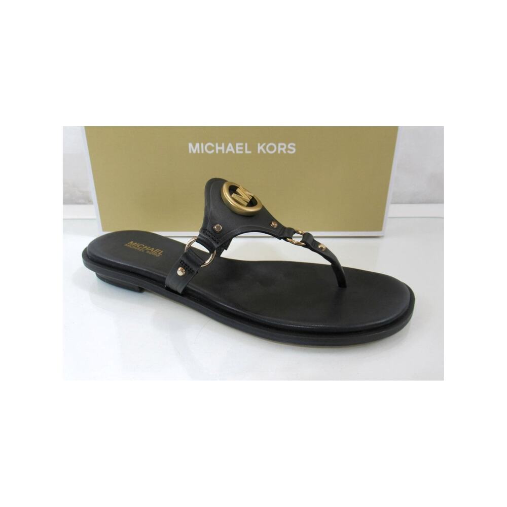 Michael Kors Conway Thong Sandal T-Strap Flip Flop MK Logo Black Size 7